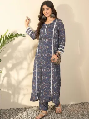 Floral Printed Round Neck Straight Kurta With Trousers