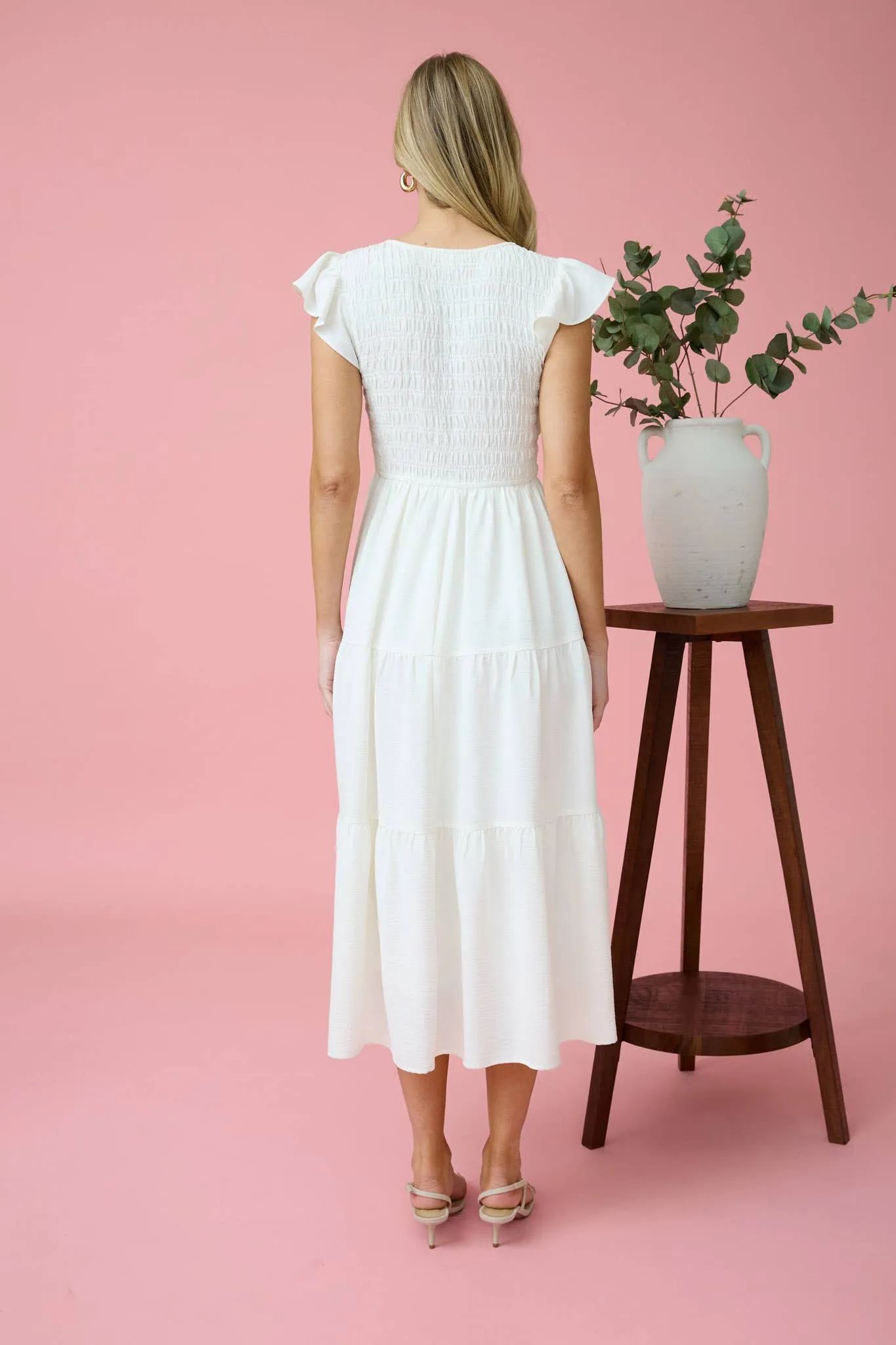 FLUTTER SLEEVE MIDI DRESS
