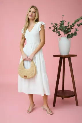 FLUTTER SLEEVE MIDI DRESS