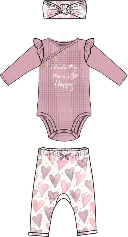 Girls 3pc Waffle set -Hearts