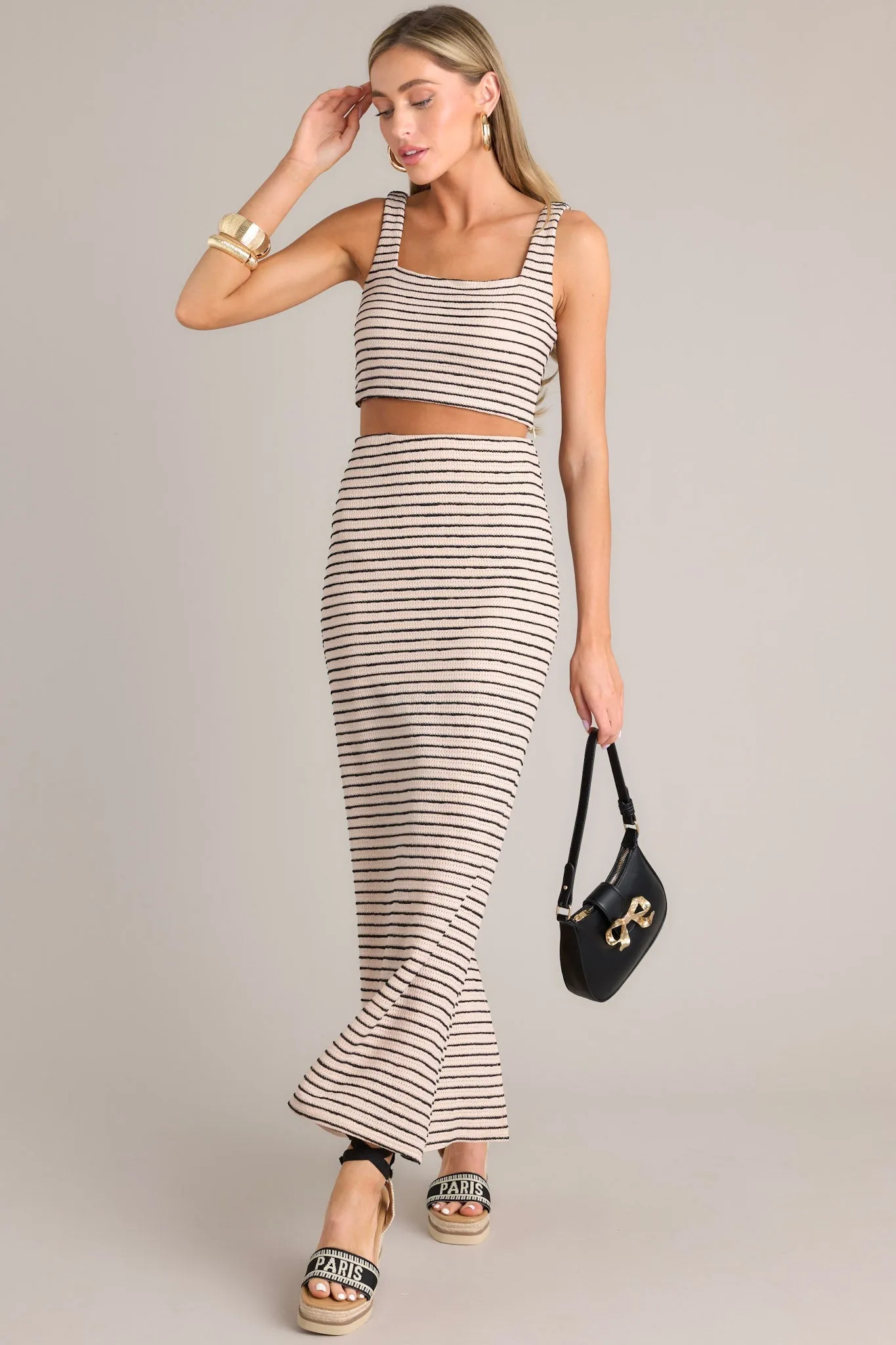 Glimpse of Life Taupe Stripe Knit Maxi Skirt