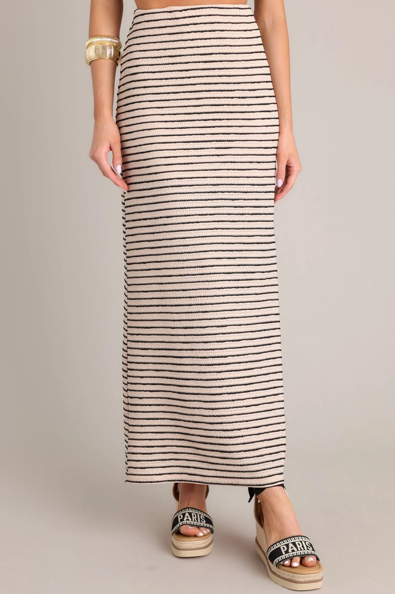 Glimpse of Life Taupe Stripe Knit Maxi Skirt