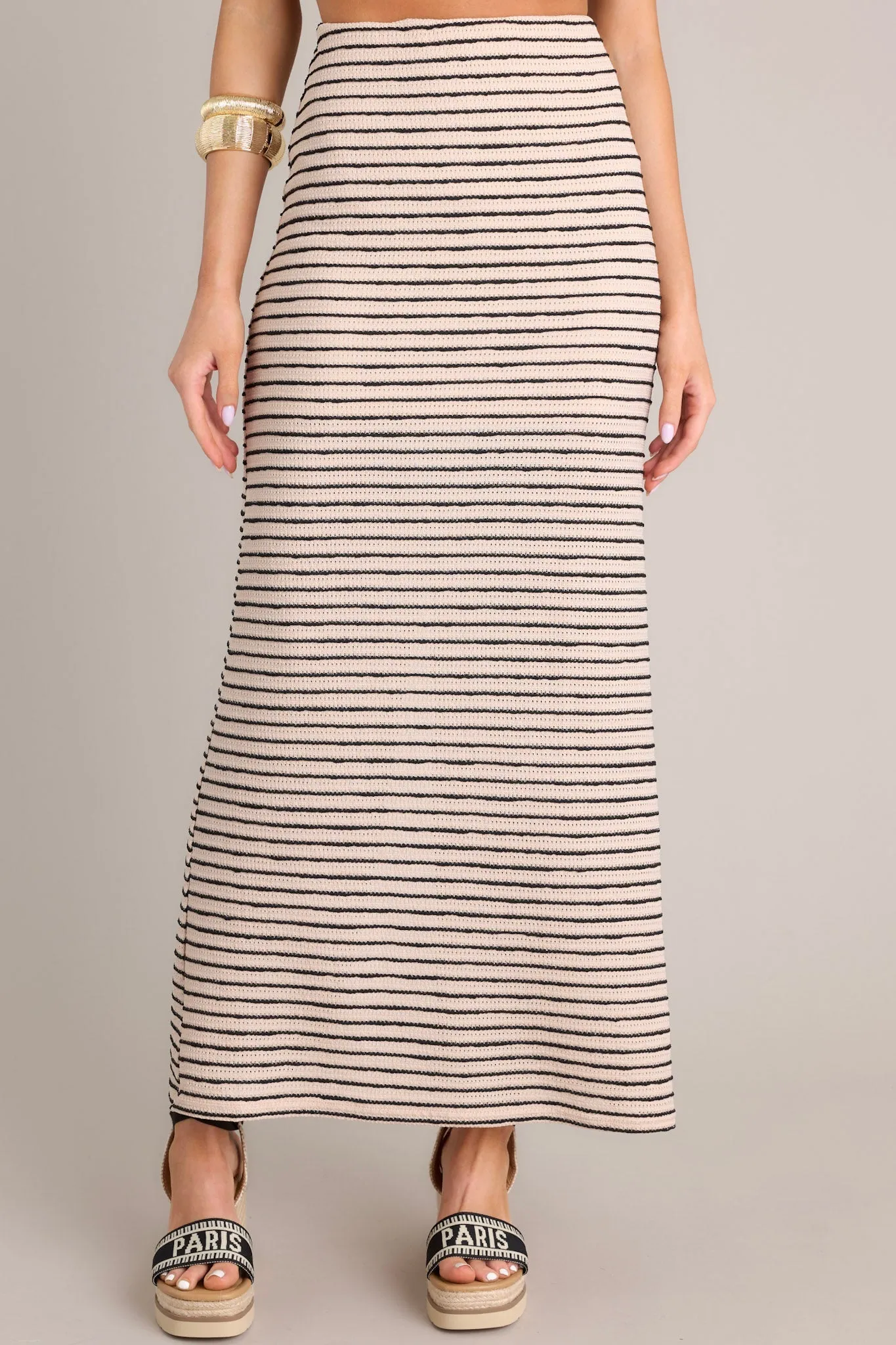 Glimpse of Life Taupe Stripe Knit Maxi Skirt