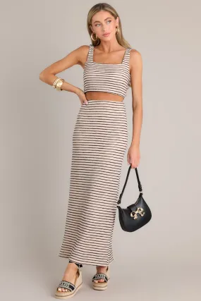 Glimpse of Life Taupe Stripe Knit Maxi Skirt