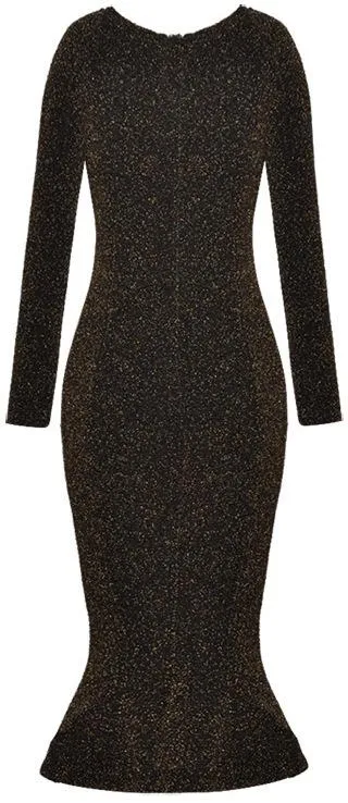 Glitter Knit Embellished-Buttons Midi Dress