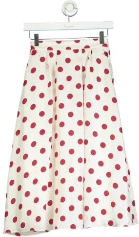 Goelia White and Red Polka Dot Silk Skirt XXS