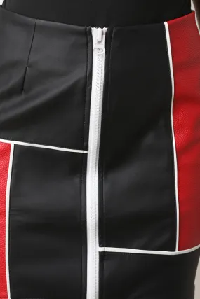 High Rise Colorblock Zip-Up Mini Skirt