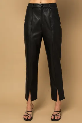 High Waisted Split Hem Vegan Leather Pants