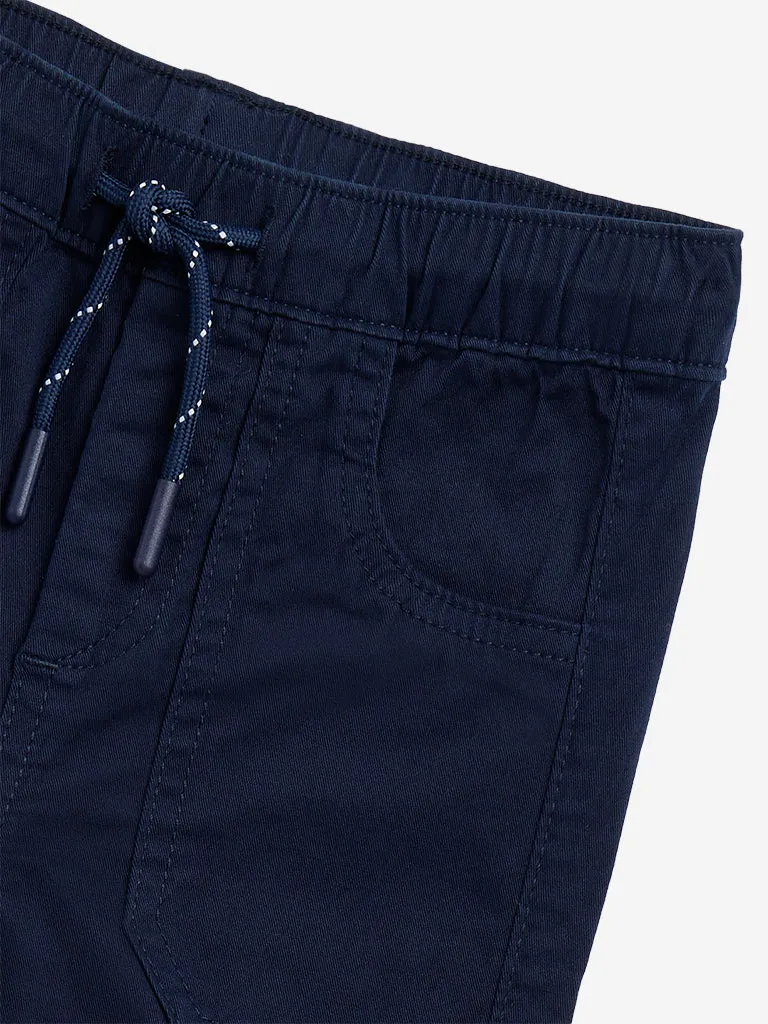 HOP Kids Navy Cargo-Style Mid-Rise Cotton Blend Joggers