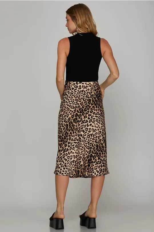 JASMINE- Silk leopard midi skirt