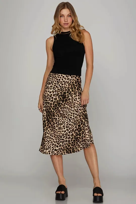 JASMINE- Silk leopard midi skirt