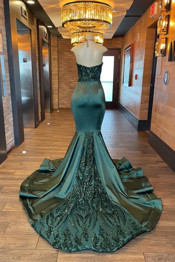 kamahe Glamorou V-Neck Sleeveless Halter Mermaid Prom Dress With Beading