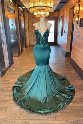 kamahe Glamorou V-Neck Sleeveless Halter Mermaid Prom Dress With Beading