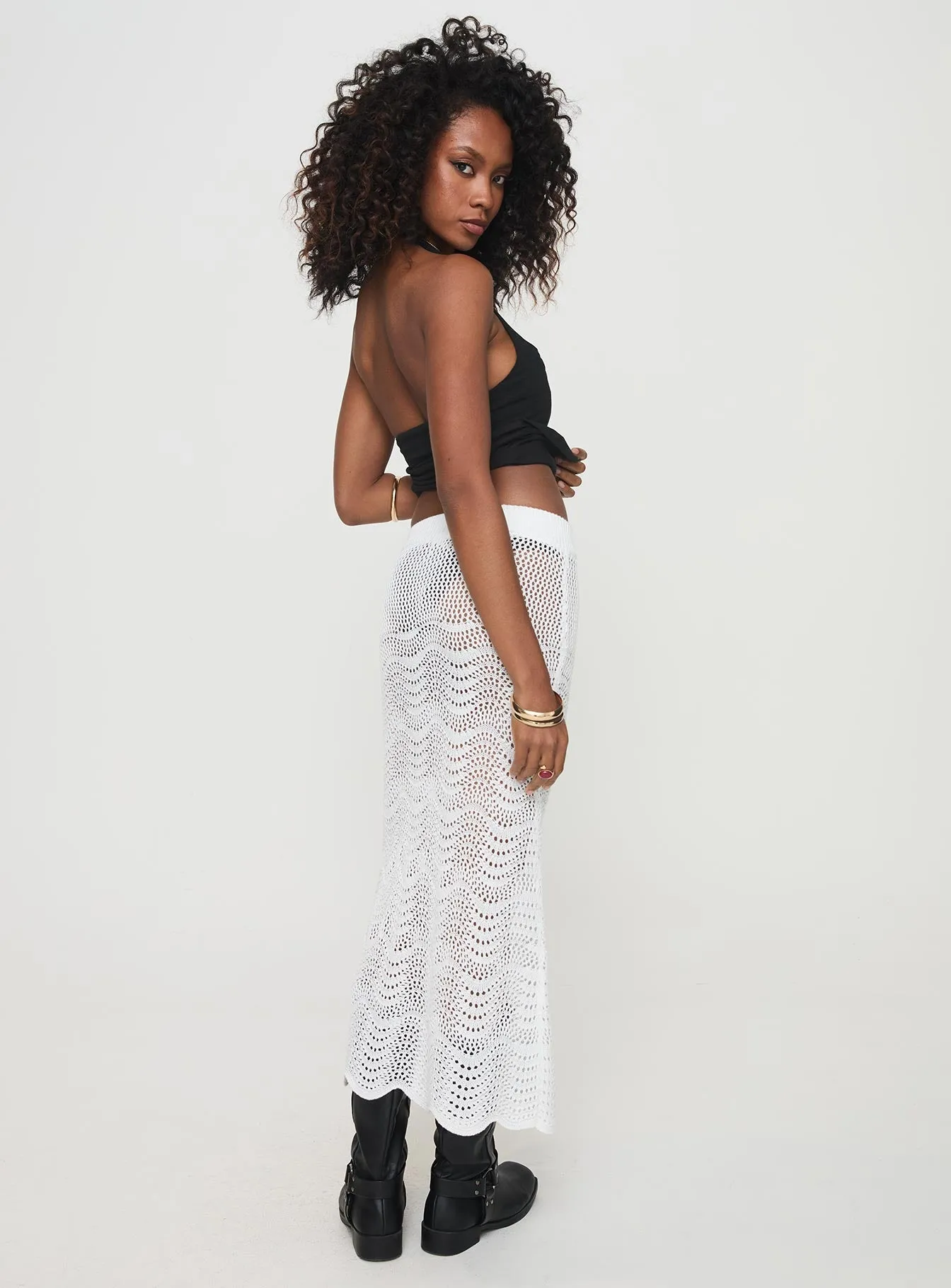 Kastio Crochet Midi Skirt White