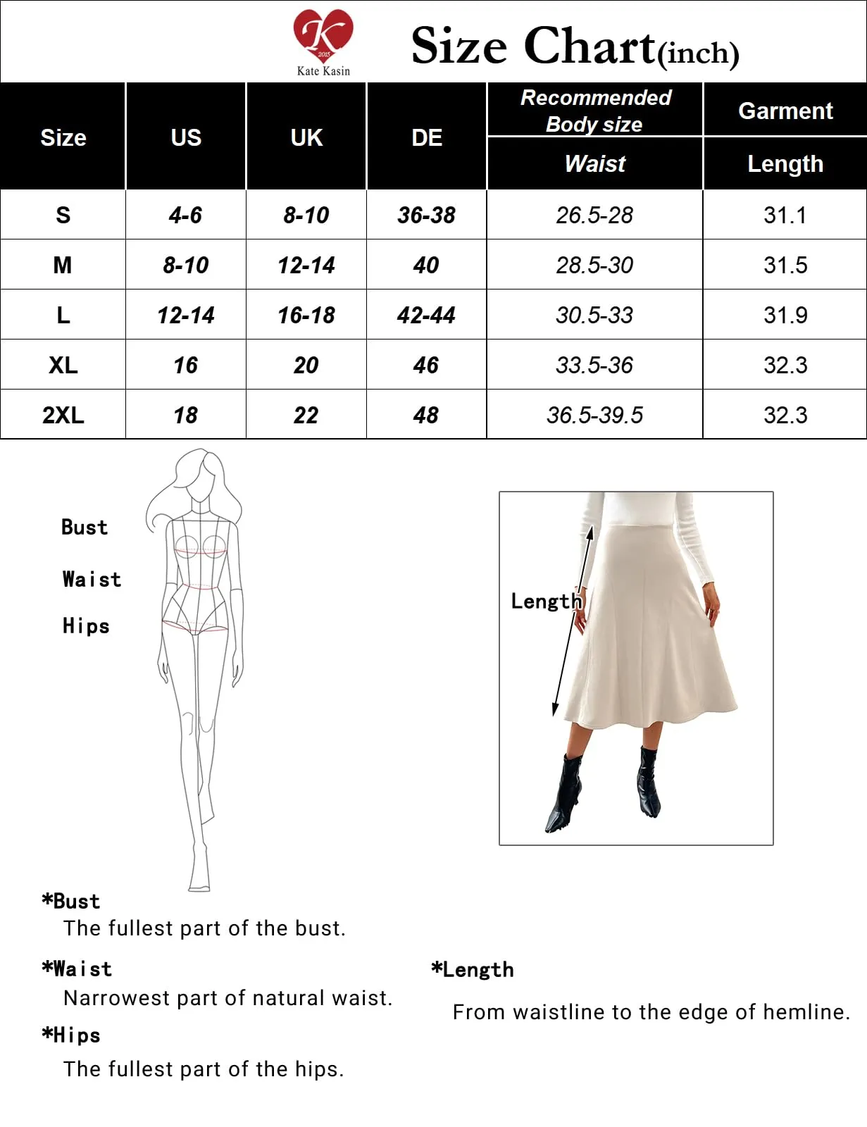 Kate Kasin Women's Suede Midi Skirt 2024 Fall Winter High Waist A Line Skirt Black