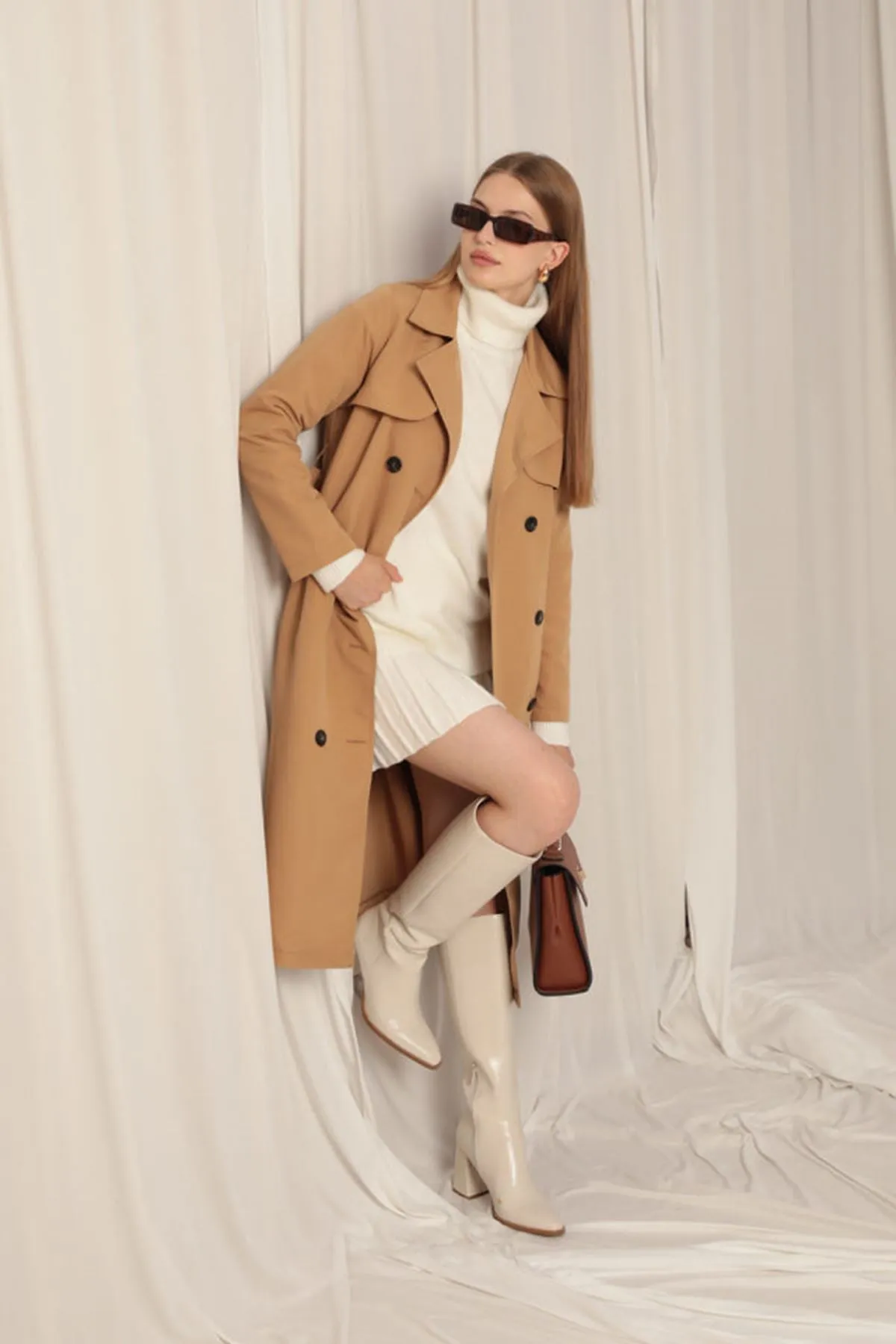 KKT Torino Fabric Liquid Proof Maxi Length Women's Camel Trench Coat - Montesilvano
