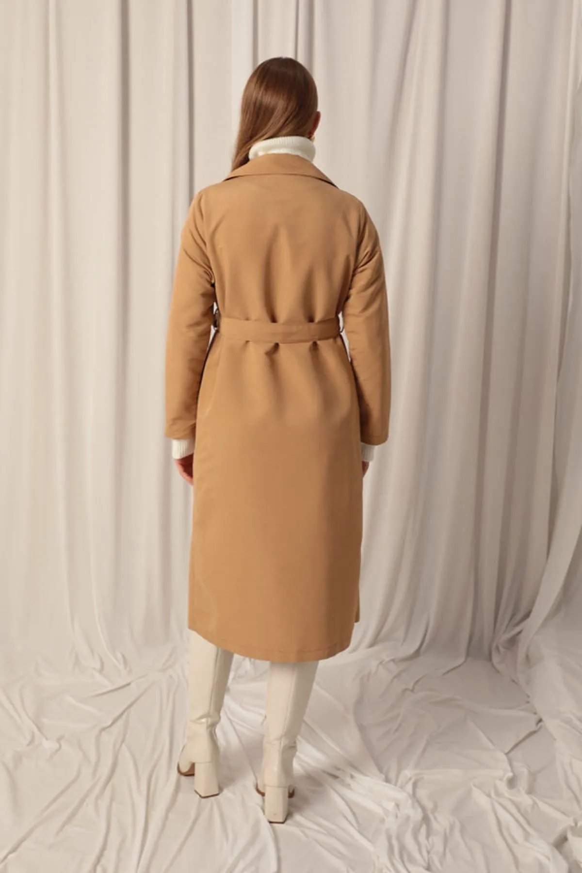 KKT Torino Fabric Liquid Proof Maxi Length Women's Camel Trench Coat - Montesilvano