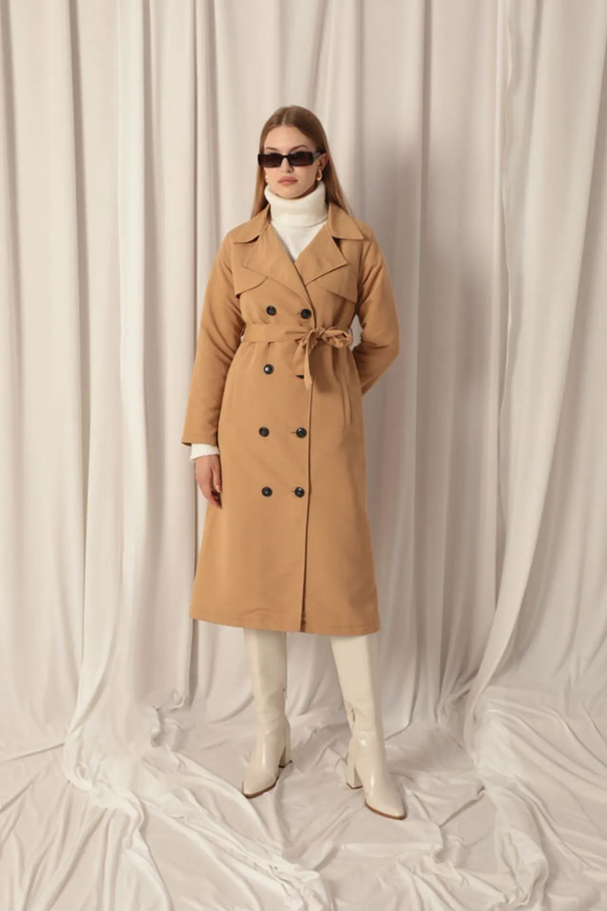 KKT Torino Fabric Liquid Proof Maxi Length Women's Camel Trench Coat - Montesilvano