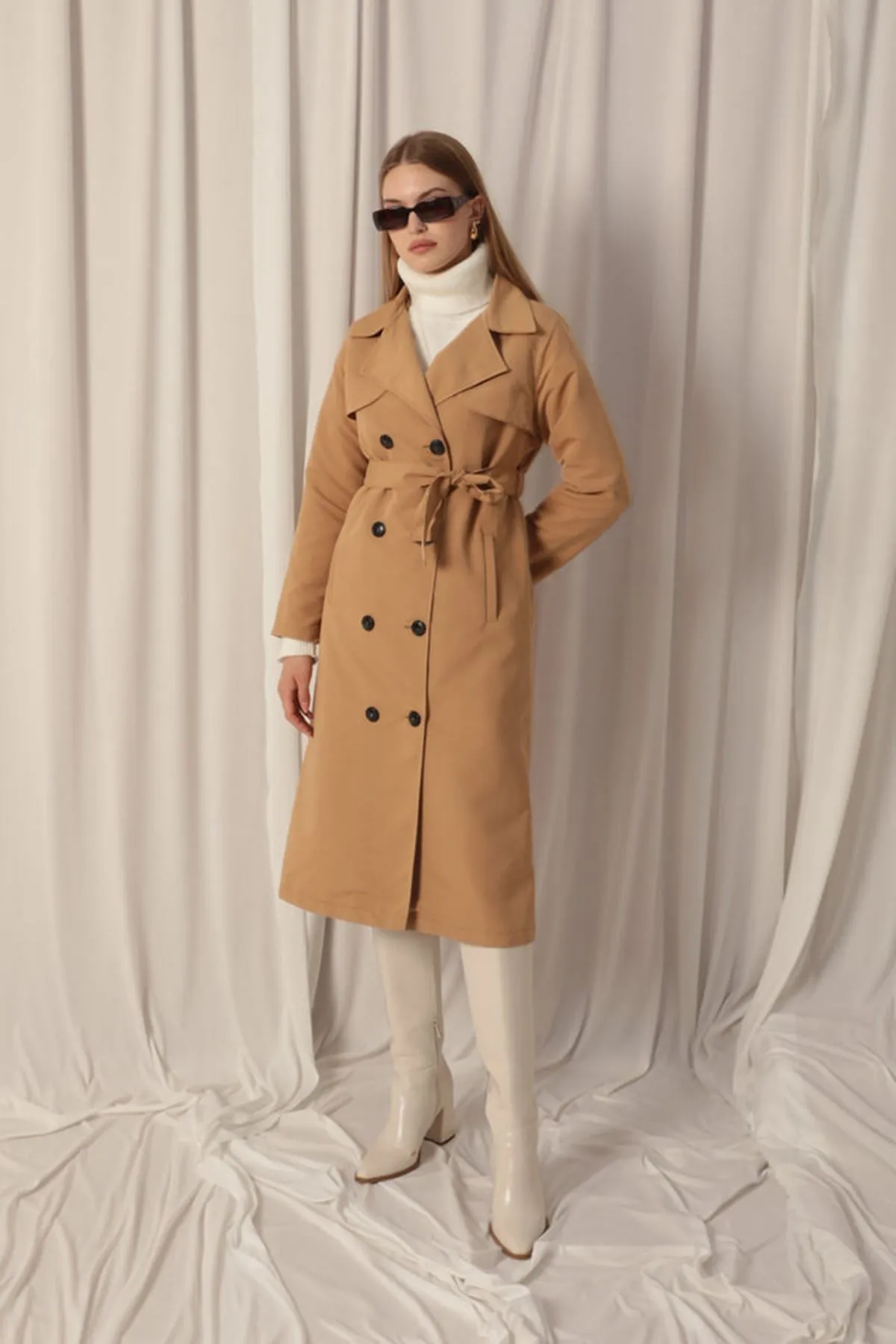 KKT Torino Fabric Liquid Proof Maxi Length Women's Camel Trench Coat - Montesilvano