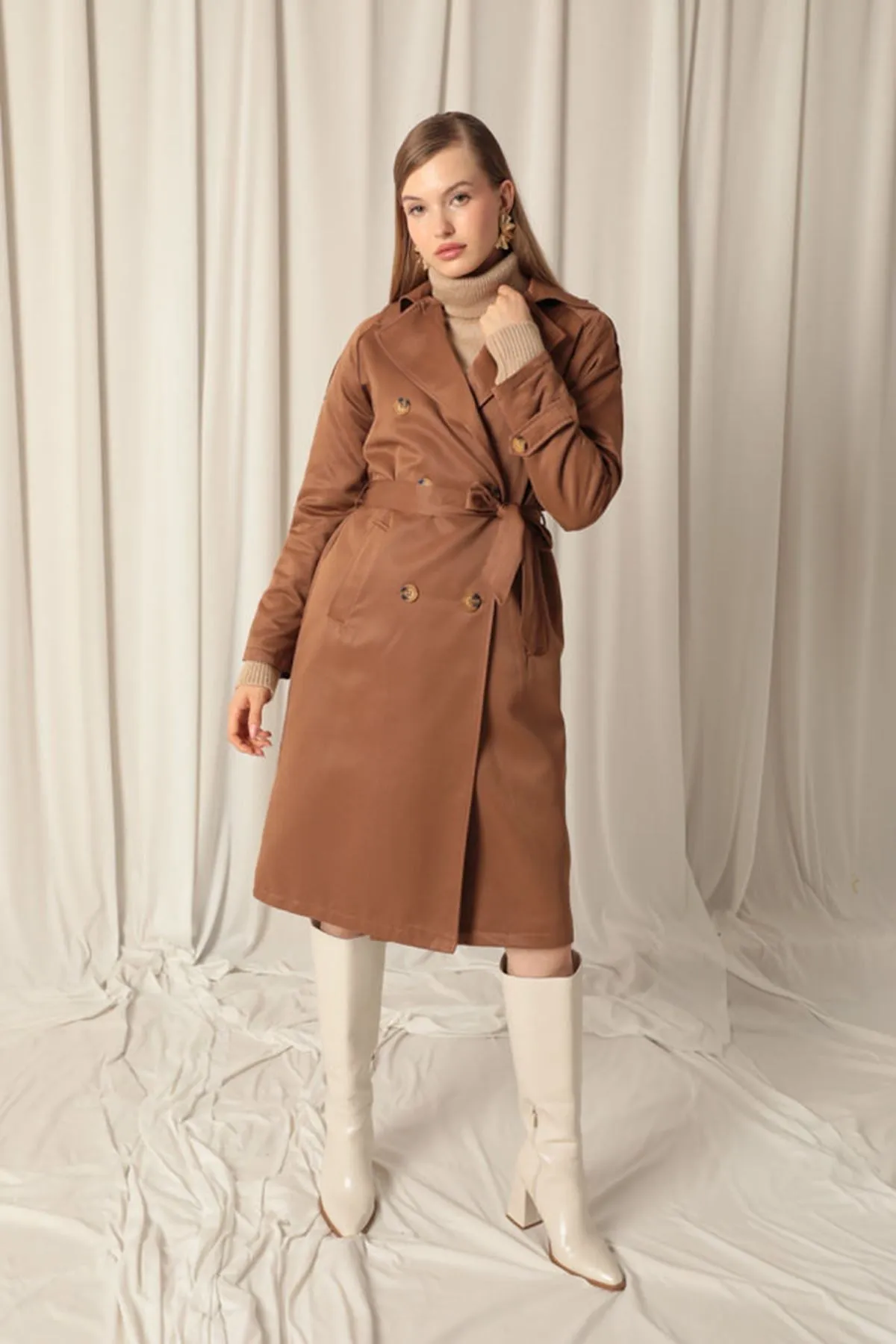 KKT Torino Fabric Waterproof Lined Camel Trench Coat - Constanţa