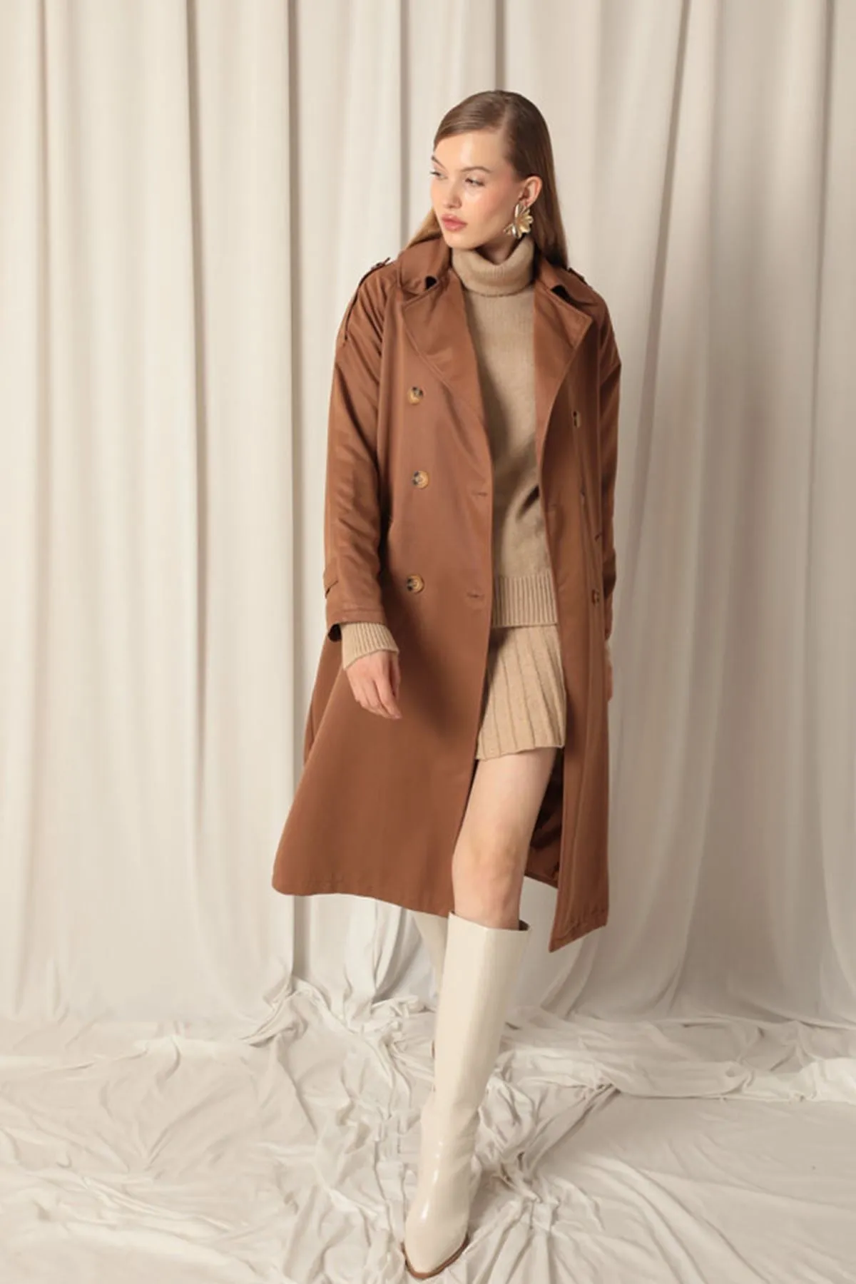 KKT Torino Fabric Waterproof Lined Camel Trench Coat - Constanţa