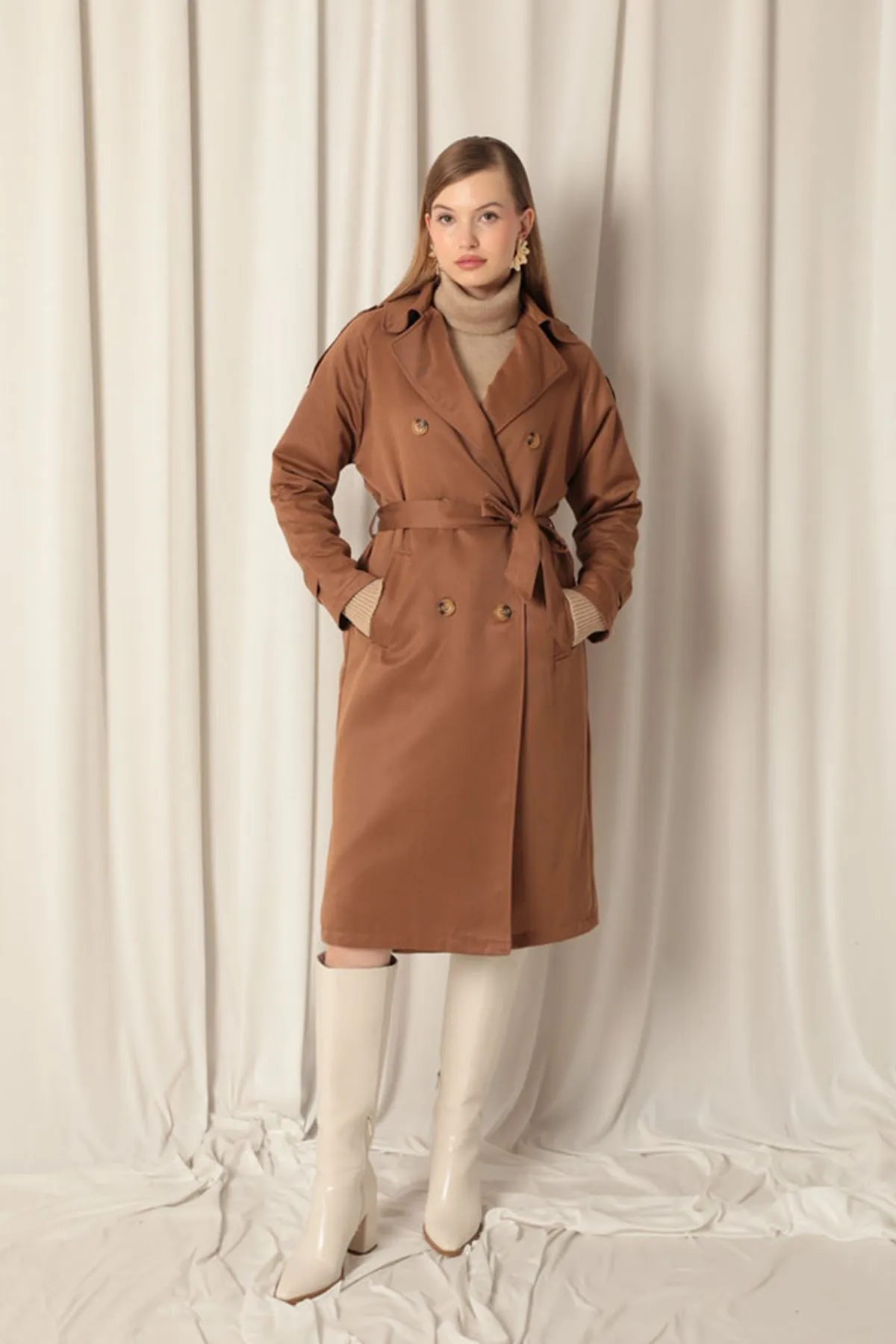 KKT Torino Fabric Waterproof Lined Camel Trench Coat - Constanţa