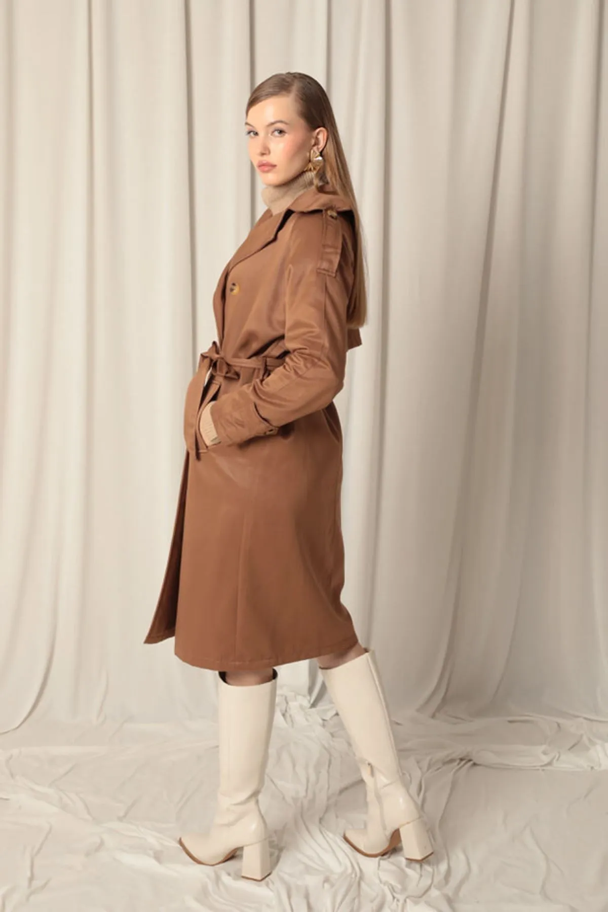KKT Torino Fabric Waterproof Lined Camel Trench Coat - Constanţa