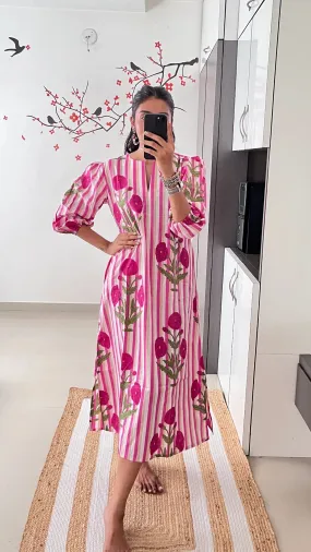 La Rose Hand Block Printed Dress