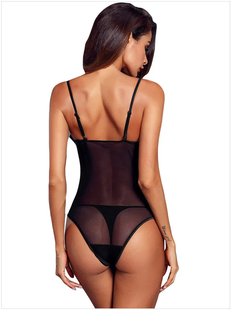 Lace Black Strapped Bodysuit