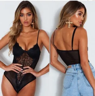 Lace Black Strapped Bodysuit