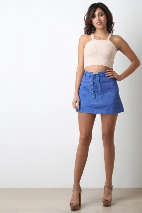 Lace-Up Denim Skirt