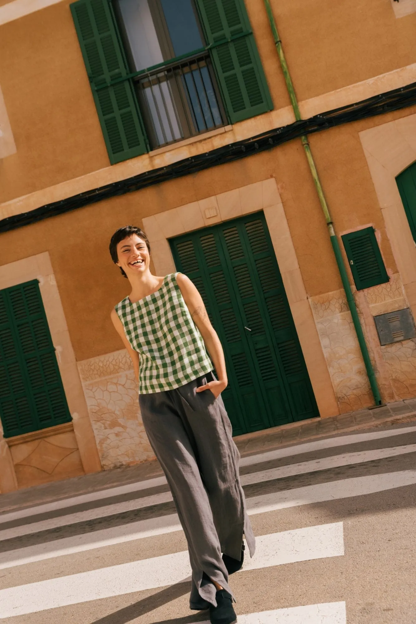 Leah Wide Linen Pants With Slits