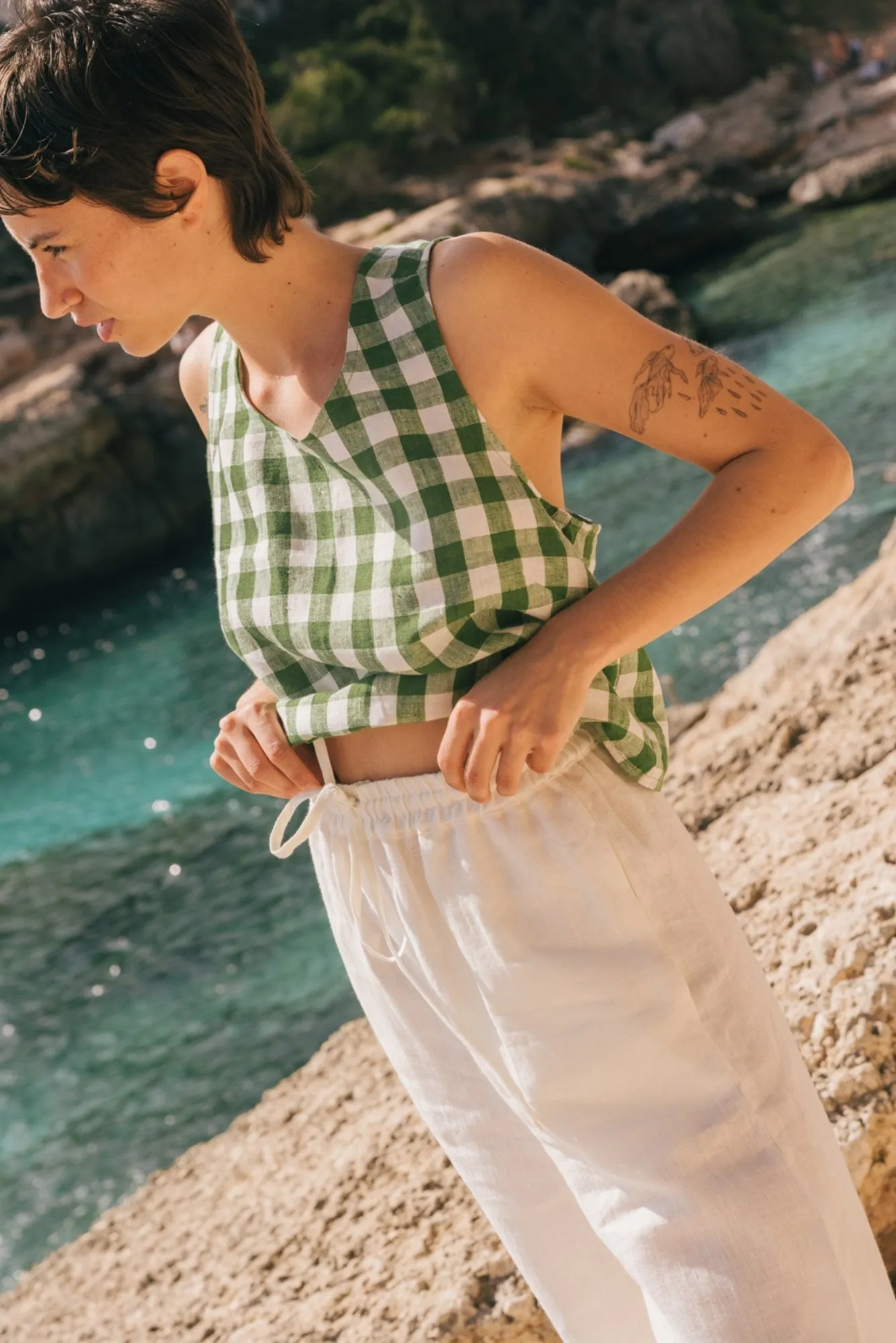Leah Wide Linen Pants With Slits