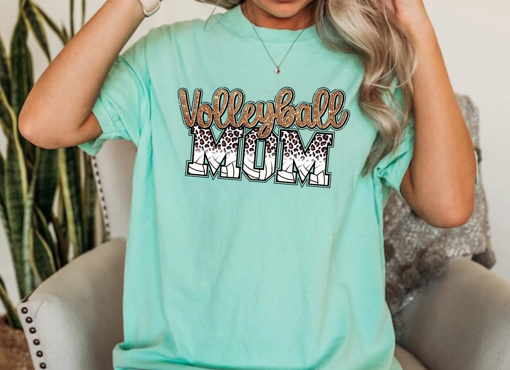 Leopard Print Glitter Volleyball Mom Shirt