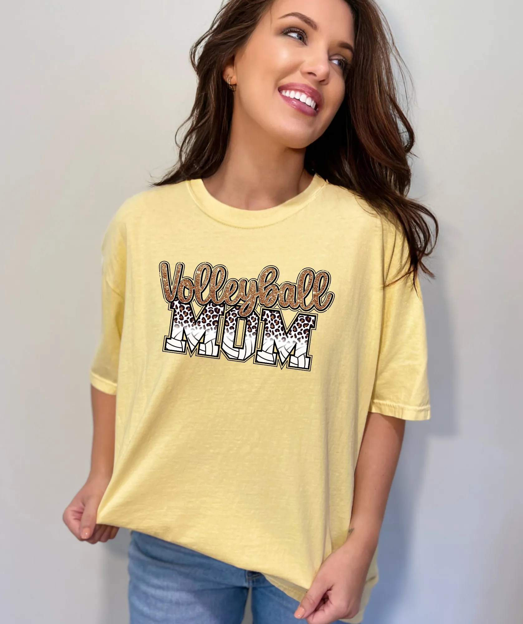 Leopard Print Glitter Volleyball Mom Shirt
