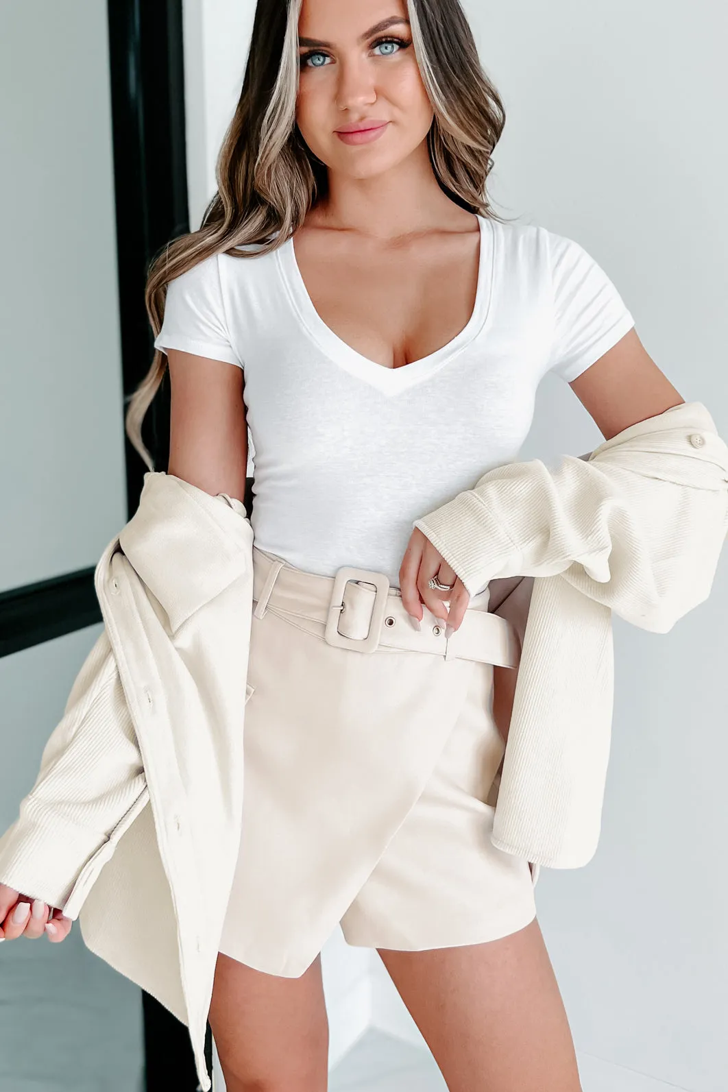 Lighten The Mood V-Neck Bodysuit (White)