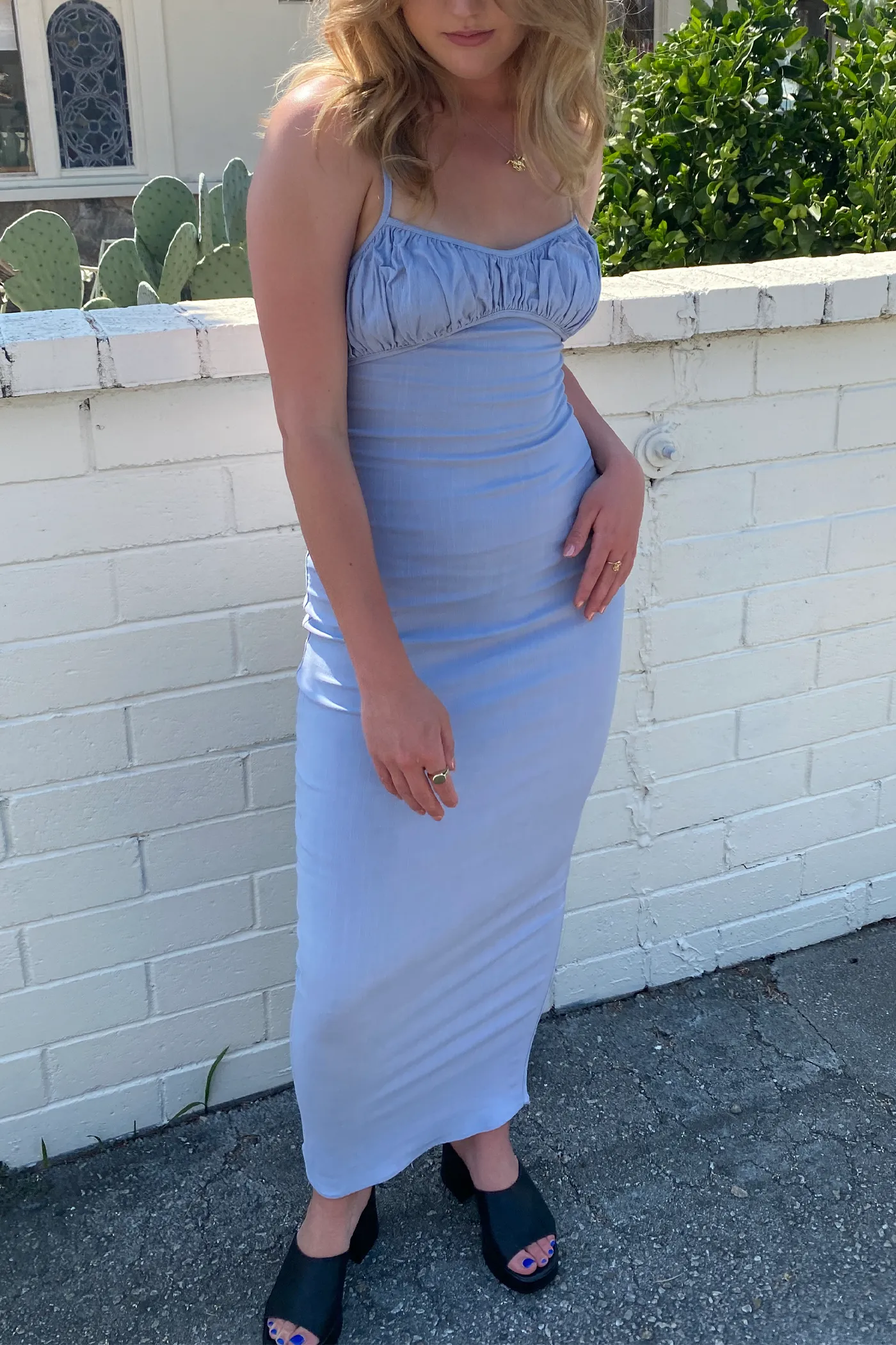 Linen Ruched Maxi Dress