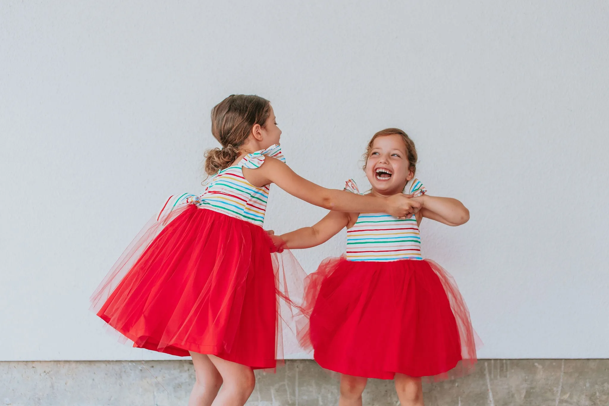 Little Girl's Rifle Paper Rainbow Stripe Cotton Dress with Tulle Skirt