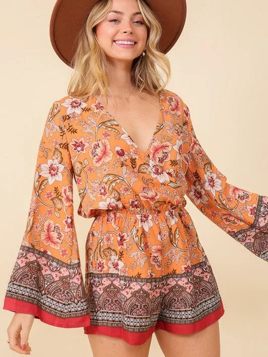 Live Love Laugh Long Sleeve Floral Print Romper
