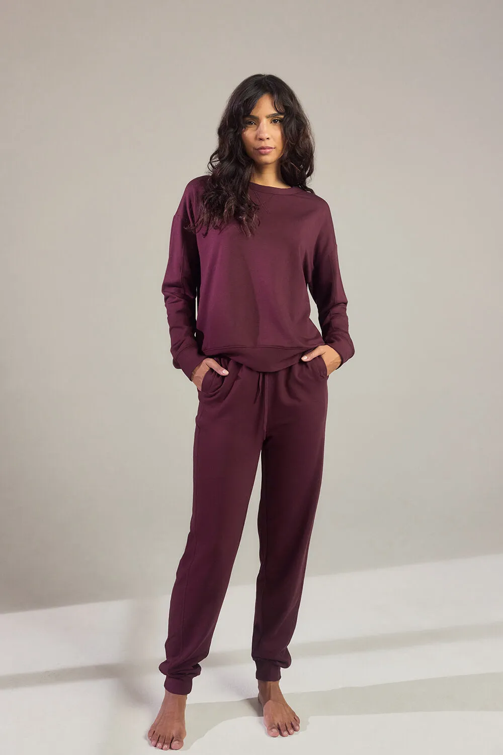 Luxe Lounge Sweatshirt - Dark Cherry