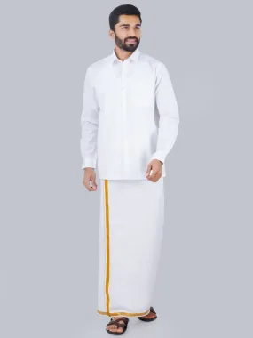 Men Formal White Full Sleeves Shirt with 3/4'' inch Jari Dhoti