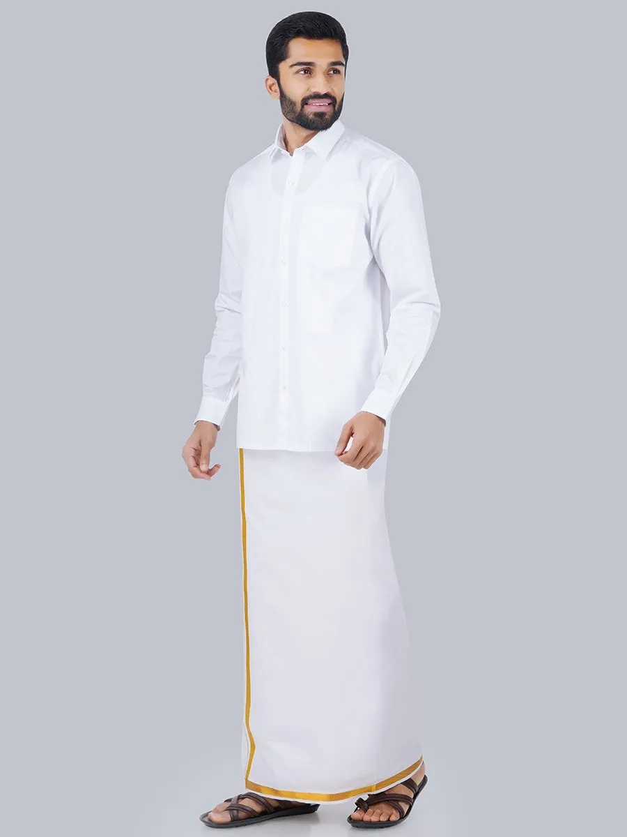 Men Formal White Full Sleeves Shirt with 3/4'' inch Jari Dhoti