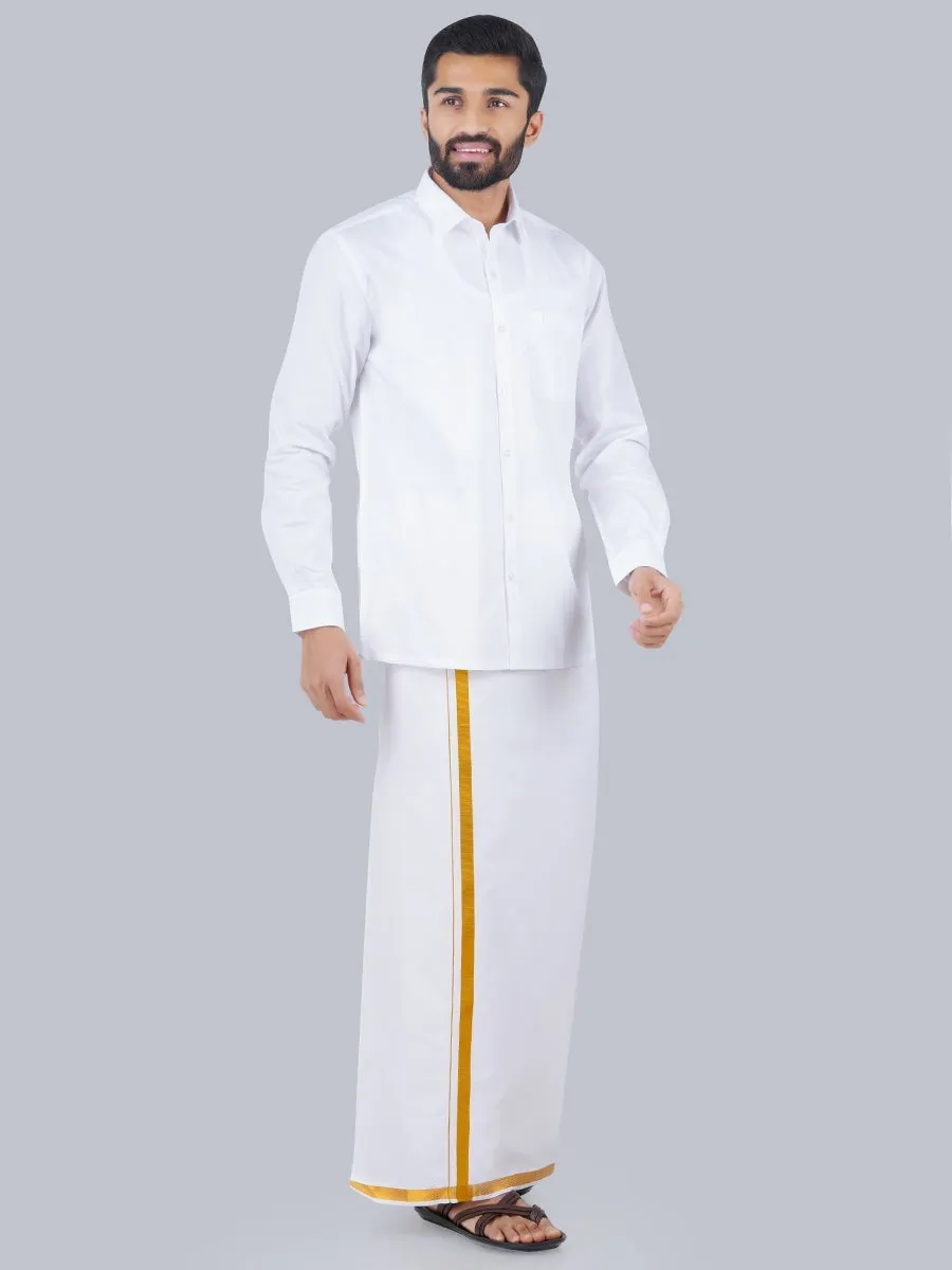 Men Formal White Full Sleeves Shirt with 3/4'' inch Jari Dhoti