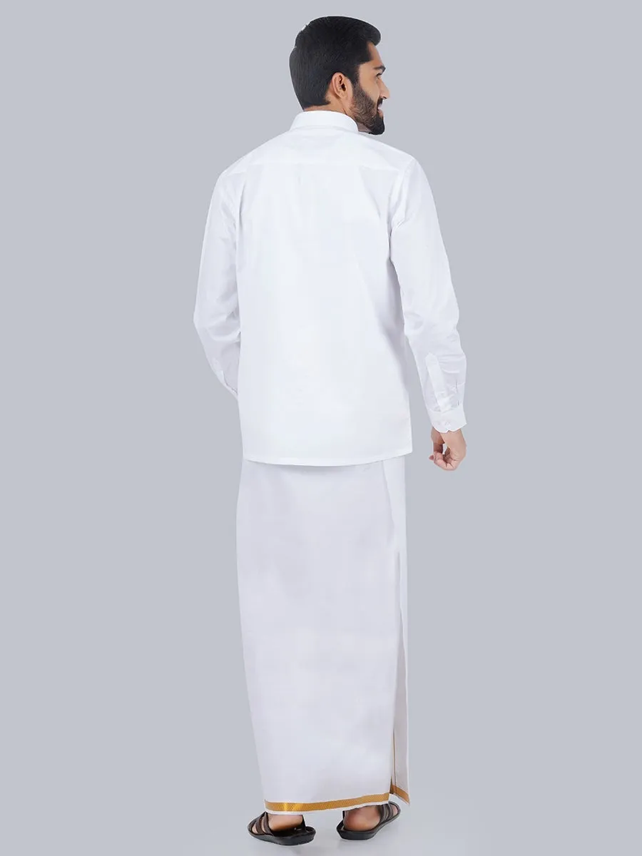 Men Formal White Full Sleeves Shirt with 3/4'' inch Jari Dhoti