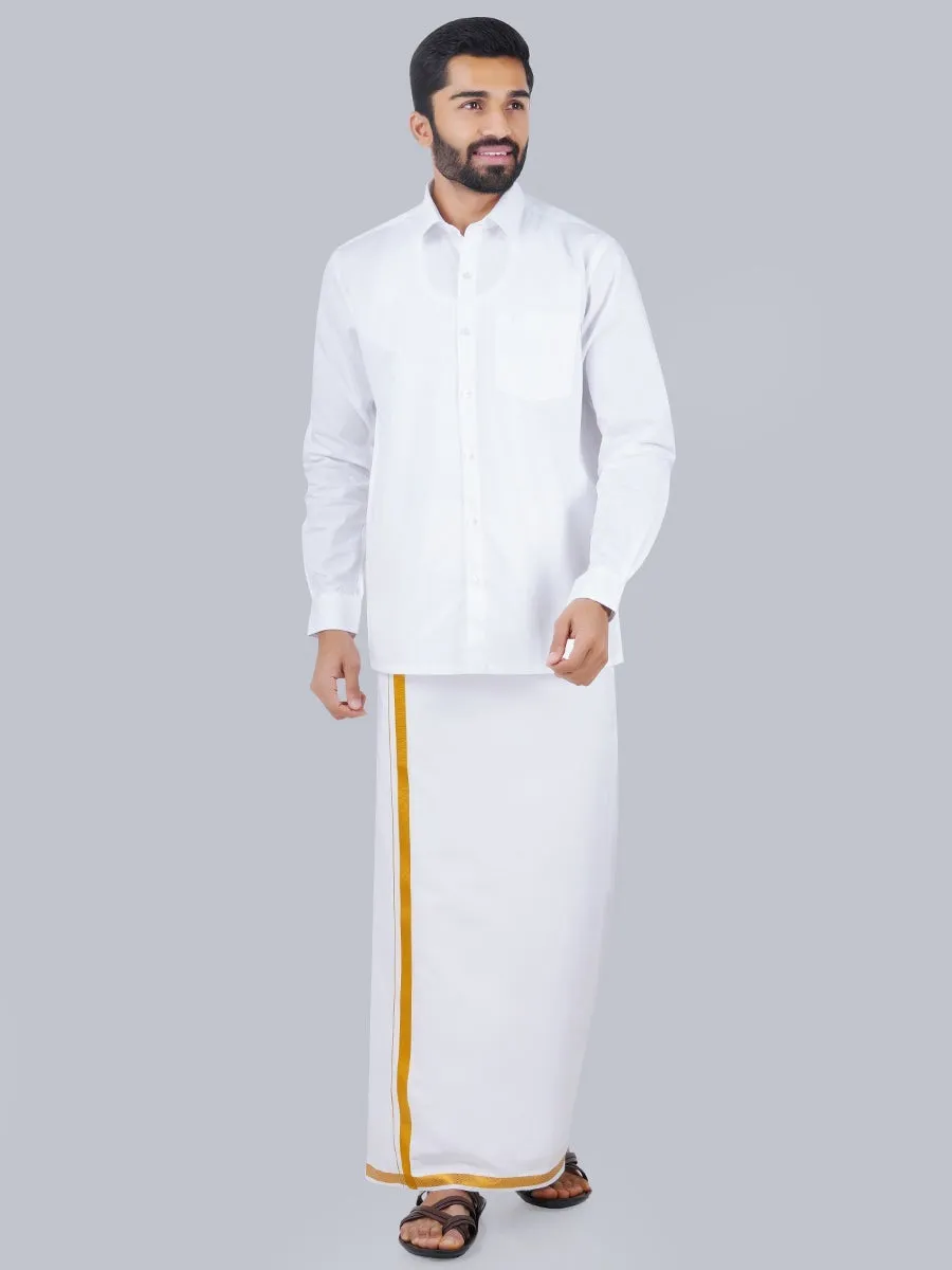 Men Formal White Full Sleeves Shirt with 3/4'' inch Jari Dhoti