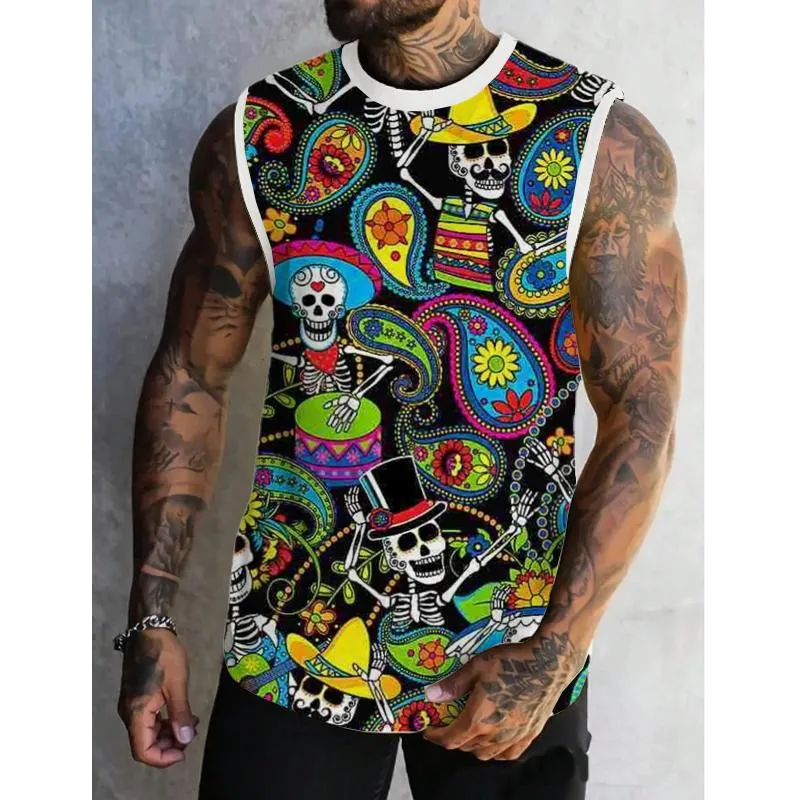 Men's Skull Music Printed Casual Tank 33874577L