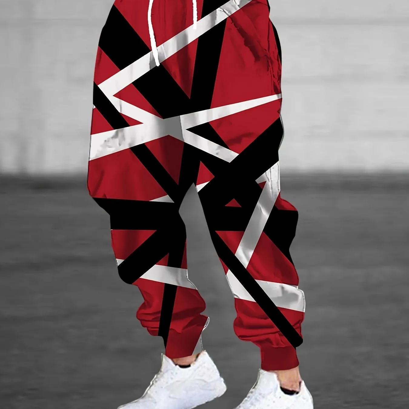 Men's Stylish Line Print Joggers with Drawstring & Pockets - Casual Polyester Sweatpants for Running & Outdoor Activities, Machine Washable - For Men - Suitable for Sports & Leisure - Great Gift for Fitness Enthusiasts