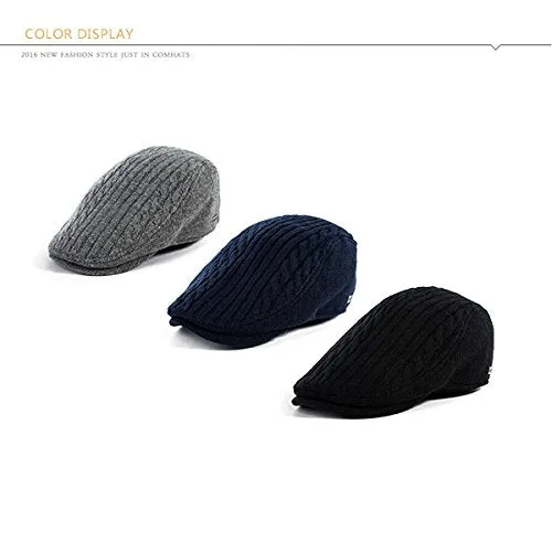 Mens Wool Blend Knit Newsboy Cap Fitted Winter Irish Ivy Cabbie Golf Flat Hat