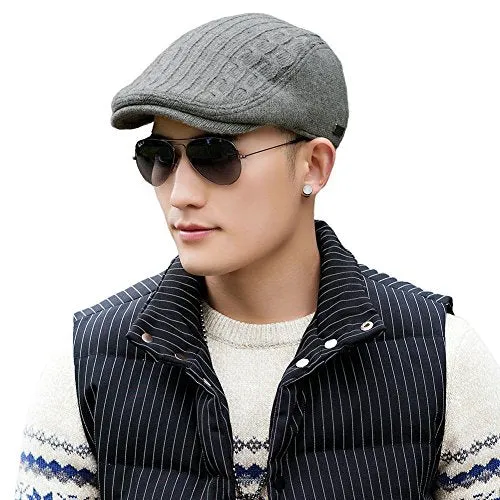 Mens Wool Blend Knit Newsboy Cap Fitted Winter Irish Ivy Cabbie Golf Flat Hat