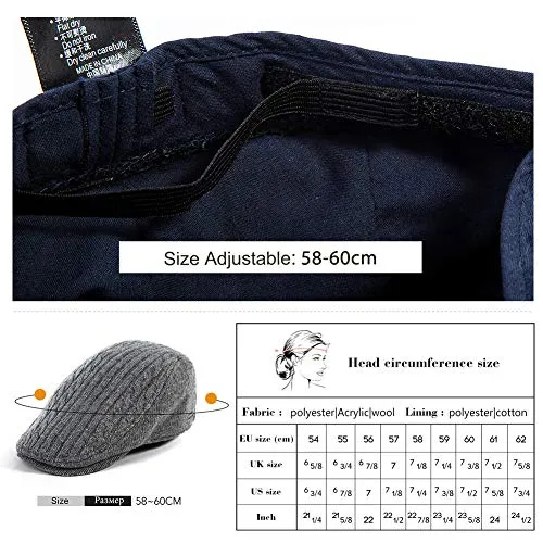Mens Wool Blend Knit Newsboy Cap Fitted Winter Irish Ivy Cabbie Golf Flat Hat